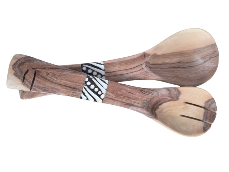 Wooden Stripes and Spots Salad Server